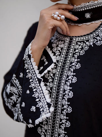 EDENROBE-EWU24V7-28778-3P Unstitched Black Embroidered Dobby 3 Piece