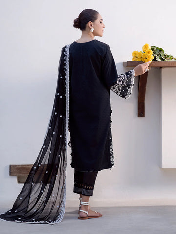 EDENROBE-EWU24V7-28778-3P Unstitched Black Embroidered Dobby 3 Piece