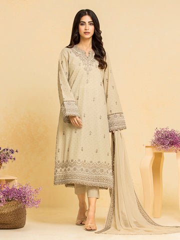 EDENROBE-28779-Unstitched Beige Embroidered Dobby 3 Piece