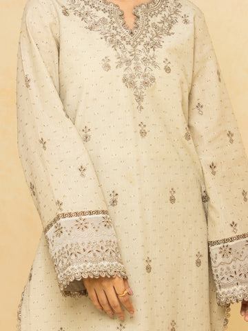 EDENROBE-28779-Unstitched Beige Embroidered Dobby 3 Piece