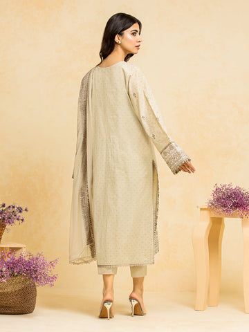 EDENROBE-28779-Unstitched Beige Embroidered Dobby 3 Piece