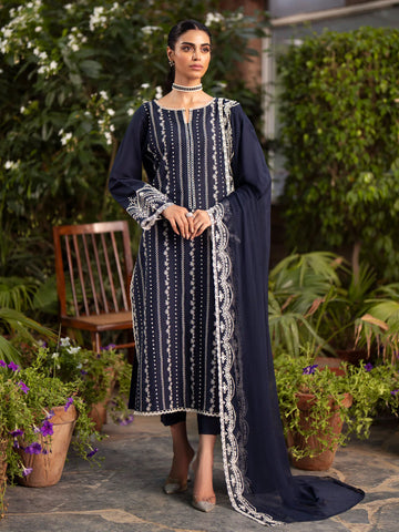 EDENROBE-28780-3P Unstitched Navy Blue Embroidered Dobby 3 Piece