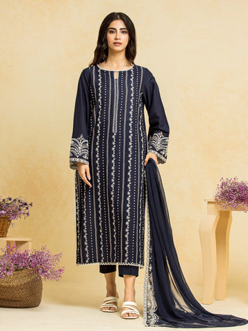 EDENROBE-28780-3P Unstitched Navy Blue Embroidered Dobby 3 Piece