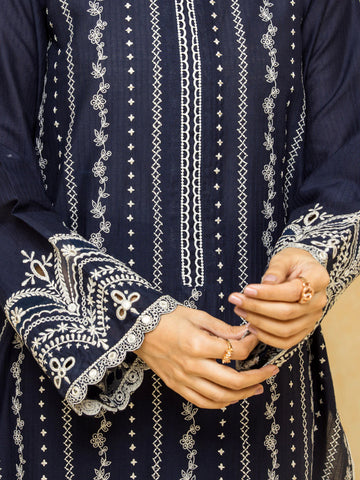 EDENROBE-28780-3P Unstitched Navy Blue Embroidered Dobby 3 Piece