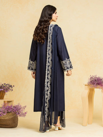 EDENROBE-28780-3P Unstitched Navy Blue Embroidered Dobby 3 Piece