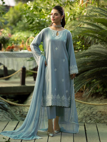 EDENROBE-Unstitched Sky Blue Embroidered Dobby 3 Piece - EWU24V7-28784-3P