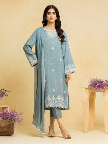 EDENROBE-Unstitched Sky Blue Embroidered Dobby 3 Piece - EWU24V7-28784-3P