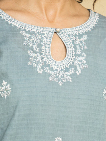 EDENROBE-Unstitched Sky Blue Embroidered Dobby 3 Piece - EWU24V7-28784-3P