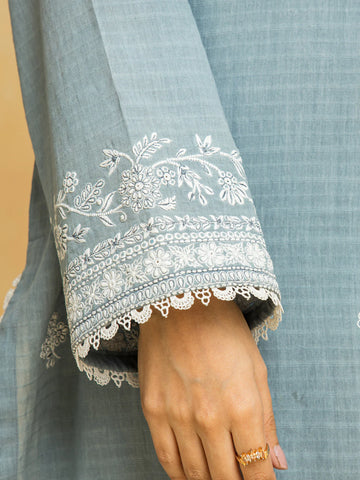 EDENROBE-Unstitched Sky Blue Embroidered Dobby 3 Piece - EWU24V7-28784-3P