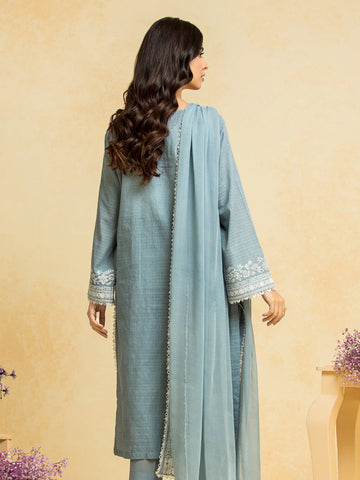 EDENROBE-Unstitched Sky Blue Embroidered Dobby 3 Piece - EWU24V7-28784-3P