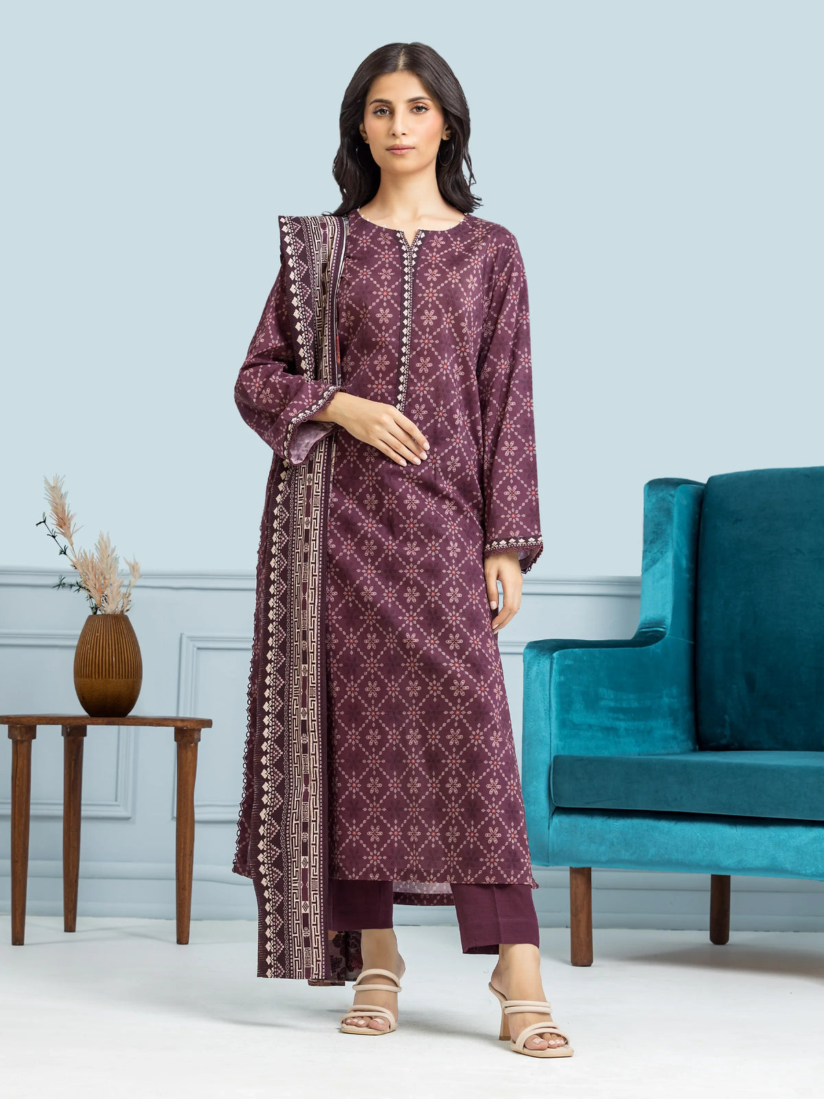 EDENROBE-29301-Unstitched Purple Printed Khaddar 3 Piece