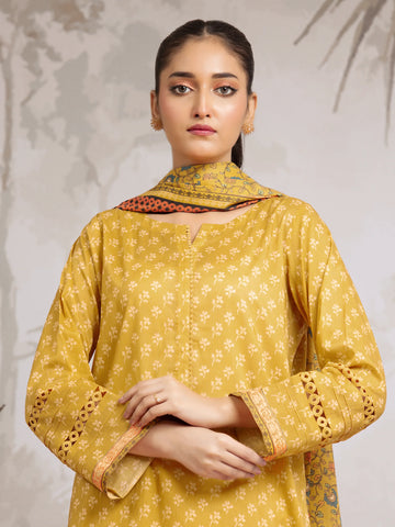 EDENROBE-29586-Unstitched Mustard Printed Khaddar 3 Piece