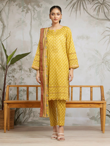 EDENROBE-29586-Unstitched Mustard Printed Khaddar 3 Piece