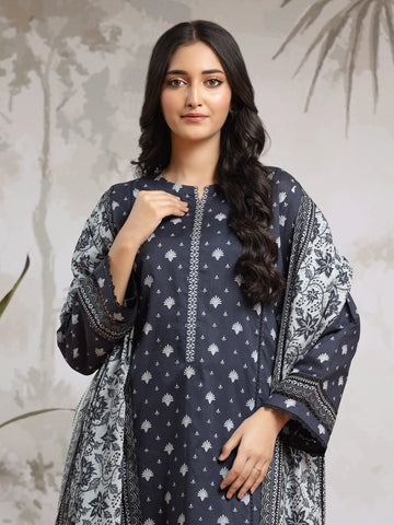 EDENROBE-29595-Unstitched Dark Navy Printed Khaddar 3 Piece
