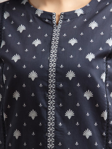 EDENROBE-29595-Unstitched Dark Navy Printed Khaddar 3 Piece