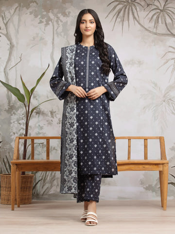 EDENROBE-29595-Unstitched Dark Navy Printed Khaddar 3 Piece