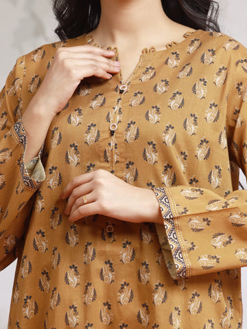 EDENROBE-29598-Unstitched Brown Printed Khaddar 3 Piece -