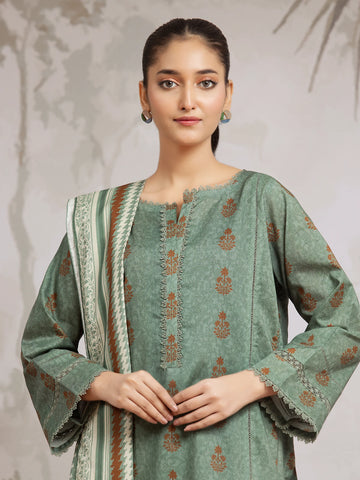 EDENROBE-29600-Unstitched Teal Green Printed Khaddar 3 Piece
