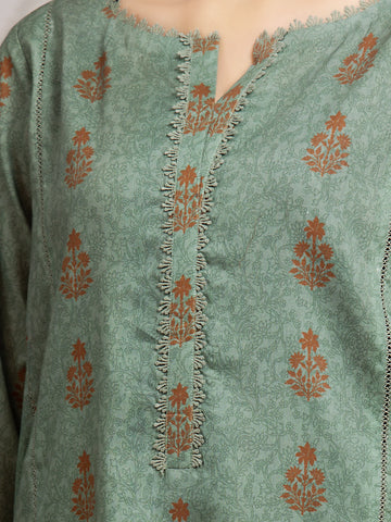 EDENROBE-29600-Unstitched Teal Green Printed Khaddar 3 Piece