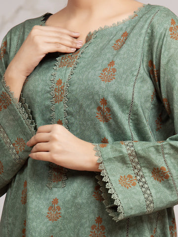 EDENROBE-29600-Unstitched Teal Green Printed Khaddar 3 Piece