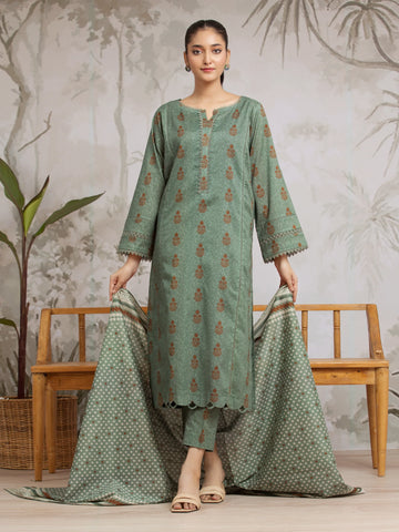 EDENROBE-29600-Unstitched Teal Green Printed Khaddar 3 Piece