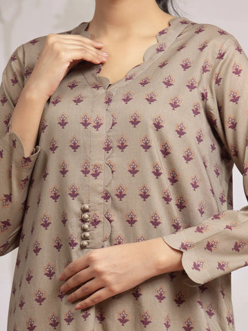 EDENROBE-29602-Unstitched Light Brown Printed Khaddar 3 Piece