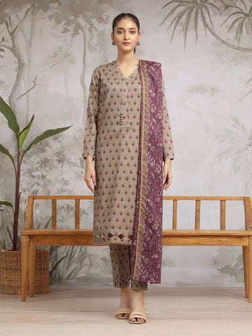 EDENROBE-29602-Unstitched Light Brown Printed Khaddar 3 Piece