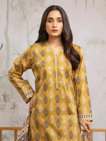 EDENROBE-29617-Unstitched Golden Printed Khaddar 3 Piece -