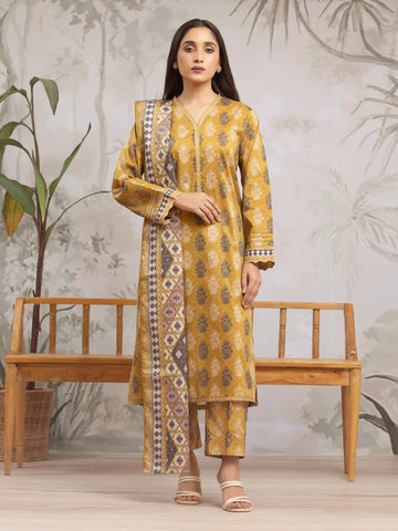 EDENROBE-29617-Unstitched Golden Printed Khaddar 3 Piece -