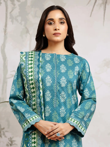 EDENROBE-29618-Unstitched Dark Turquoise Printed Khaddar 3 Piece