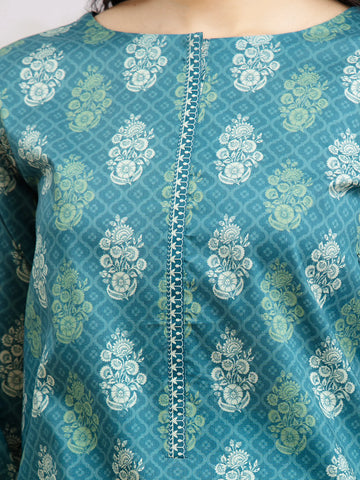 EDENROBE-29618-Unstitched Dark Turquoise Printed Khaddar 3 Piece