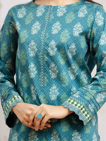 EDENROBE-29618-Unstitched Dark Turquoise Printed Khaddar 3 Piece