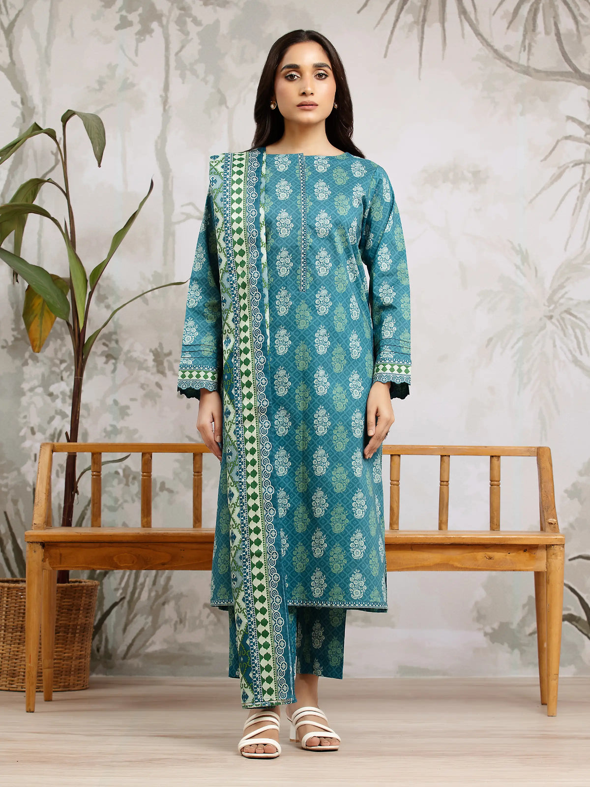 EDENROBE-29618-Unstitched Dark Turquoise Printed Khaddar 3 Piece
