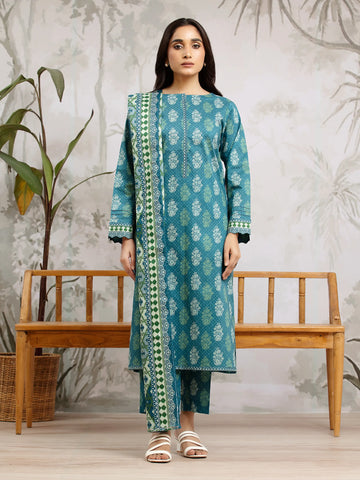 EDENROBE-29618-Unstitched Dark Turquoise Printed Khaddar 3 Piece