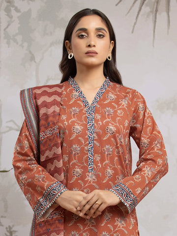 EDENROBE-29619-Unstitched Rust Printed Khaddar 3 Piece
