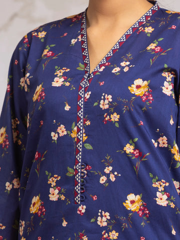 EDENROBE-29621-Unstitched Blue Printed Khaddar 3 Piece