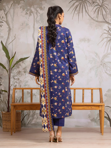 EDENROBE-29621-Unstitched Blue Printed Khaddar 3 Piece