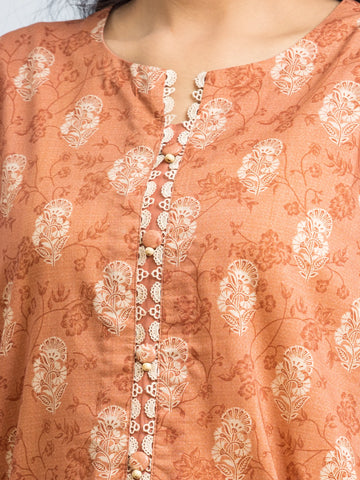 EDENROBE-29644-Unstitched Dark Peach Printed Khaddar 3 Piece