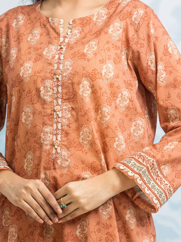 EDENROBE-29644-Unstitched Dark Peach Printed Khaddar 3 Piece