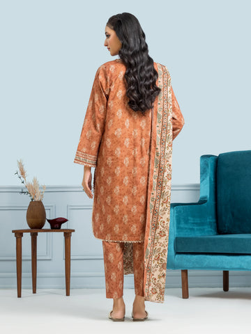 EDENROBE-29644-Unstitched Dark Peach Printed Khaddar 3 Piece