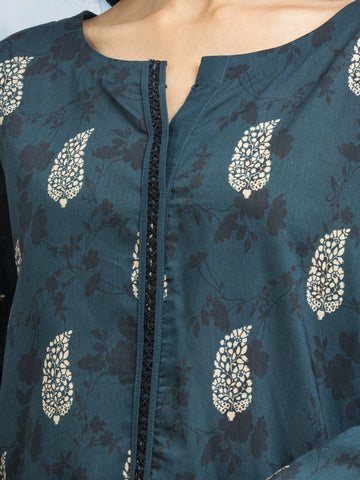 EDENROBE-29649-Unstitched Dark Teal Printed Khaddar 3 Piece