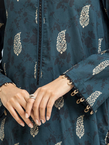 EDENROBE-29649-Unstitched Dark Teal Printed Khaddar 3 Piece