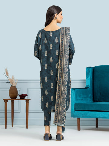EDENROBE-29649-Unstitched Dark Teal Printed Khaddar 3 Piece