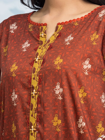 EDENROBE-29652-Unstitched Dark Rust Printed Khaddar 3 Piece
