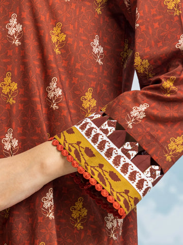 EDENROBE-29652-Unstitched Dark Rust Printed Khaddar 3 Piece