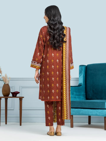 EDENROBE-29652-Unstitched Dark Rust Printed Khaddar 3 Piece