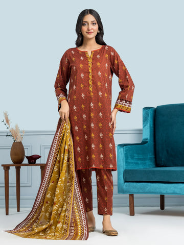 EDENROBE-29652-Unstitched Dark Rust Printed Khaddar 3 Piece