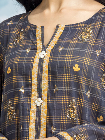 EDENROBE-29654-Unstitched Navy Blue Printed Khaddar 3 Piece
