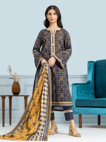 EDENROBE-29654-Unstitched Navy Blue Printed Khaddar 3 Piece