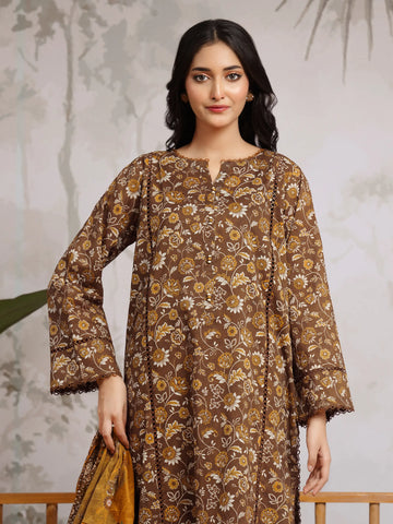 EDENROBE-29804-Unstitched Brown Printed Khaddar 3 Piece